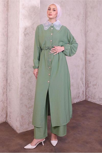 TRENDTESETTÜR Women's Green (Mint) Lace Collar Pants Suit t 9994