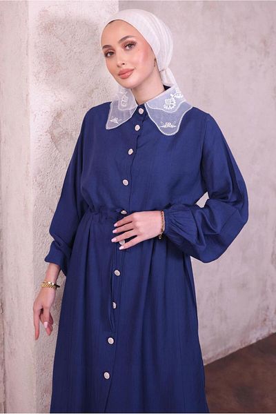 TRENDTESETTÜR Women's Dark Blue Lace Collar Pants Suit t 9994