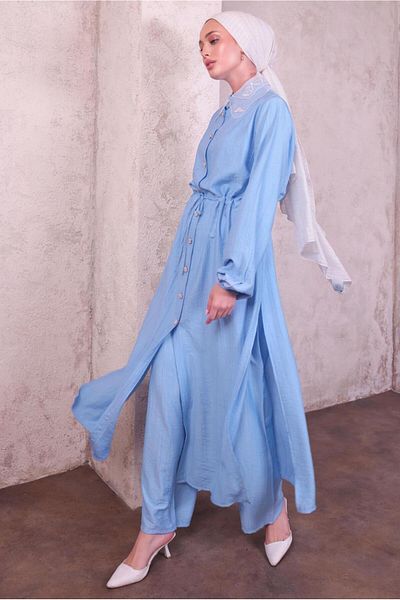 TRENDTESETTÜR Women's Blue Lace Collar Pants Suit t 9994