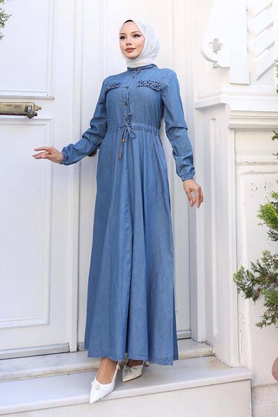 TRENDTESETTÜR Women's Dark Blue (Indigo) Cotton Denim Dress t 8676