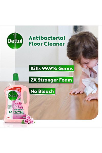 Dettol Power Floor Cleaner Rose Scent 1.8 Litres Lasting Floral Freshness for a Cleaner Home