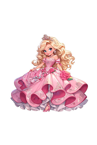 INOVATIX Set de 8 piese, autocolant Prințesă cu rochie roz cu trandafiri, INO...