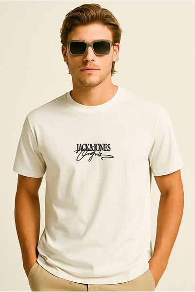 Jack & Jones Λογότυπο Crew Neck Τυπωμένο T-Shirt Λευκό Λευκό