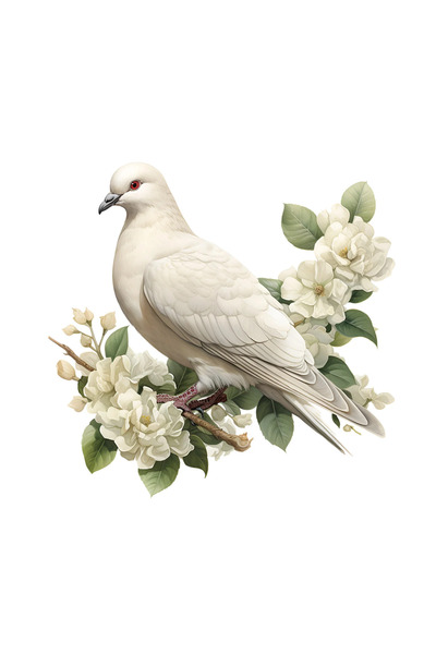 INOVATIX Set de 8 piese, autocolant Porumbel alb pe o creangă cu flori, INOVA...