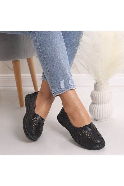 MODA STİL Pantofi dama casual Negri din Piele Naturala Rozlin, 39