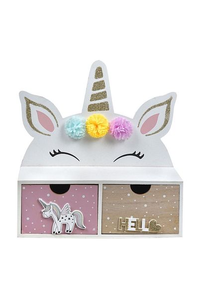 SHOPIENS Shopiens® 2-drawer decorative box, wooden, unicorn pattern, 26 x 10 x 27 cm