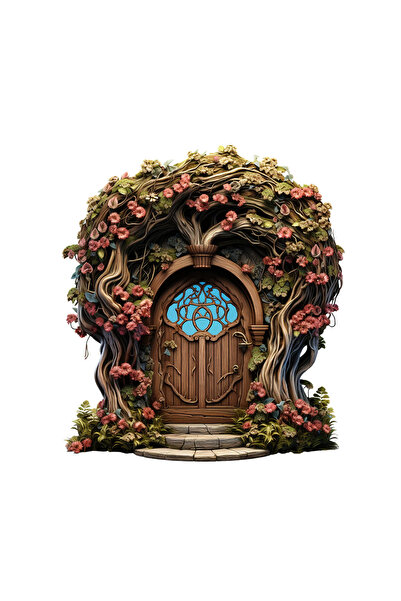 INOVATIX Set de 8 piese, Autocolant Poartă din lemn cu flori roșii, INOVATIX®...