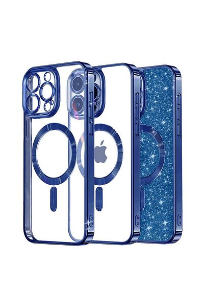 Techsuit Carcasă pentru iPhone 14 Pro Max - Techsuit Luxury Glitter MagSafe - Albastru intens