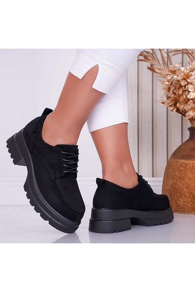 MODA STİL Women's Casual Shoes Black Suede Leather Jola, 36