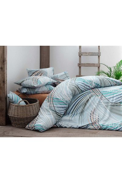DemoHome Double bed linen set made of satin cotton with pattern - fitted sheet, flat sheet, 2 pillowcases