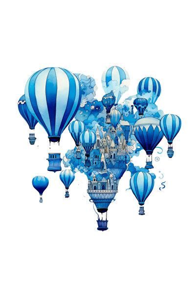 INOVATIX Set de 8 piese, Autocolant Oraș cu baloane zburătoare, INOVATIX®. 6 cm