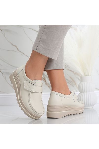 MODA STİL Women's Beige Platform Shoes Made of Genuine Leather Anera, 36