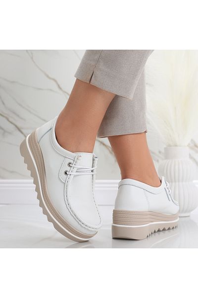 MODA STİL Women's White Platform Shoes Made of Genuine Leather Jasya, 38