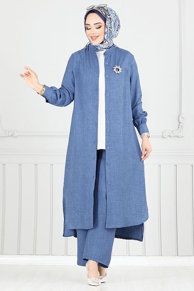 ModaMerve Slit Hijab Suit 408Dvl897-M Indigo