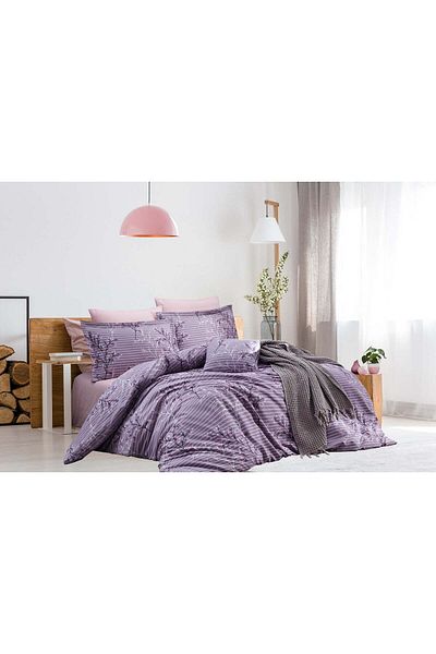 DemoHome Double bed linen set made of satin cotton with pattern - fitted sheet, flat sheet, 2 pillowcases
