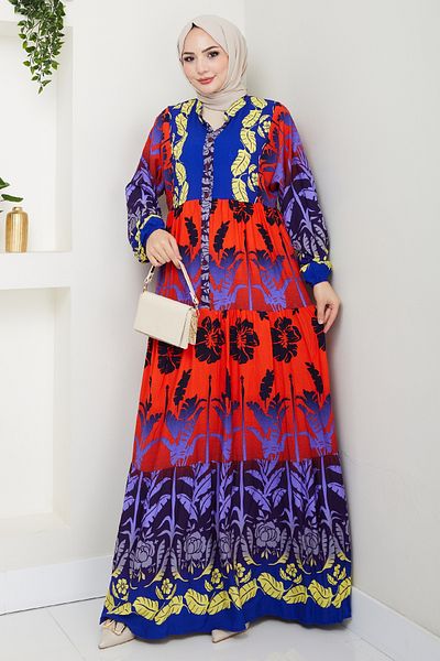 InStyle Rochie casual din viscoză cu model tropical albastru