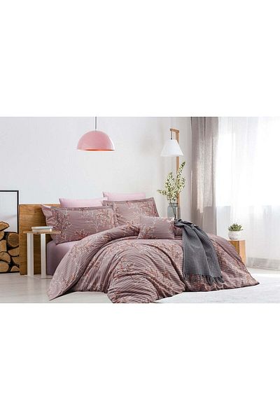 DemoHome Double bed linen set made of satin cotton with pattern - fitted sheet, flat sheet, 2 pillowcases