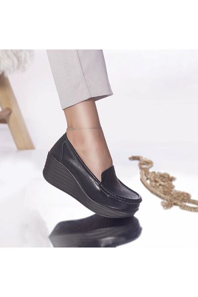 MODA STİL Dominican platform shoes, black genuine leather, 40