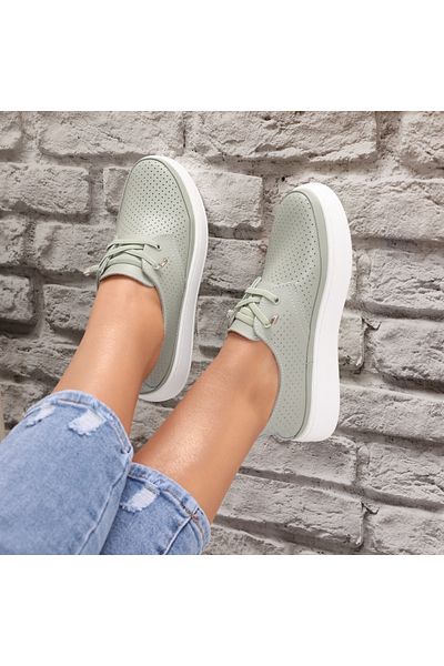 MODA STİL Women's casual shoes Green made of natural leather Yalina, 40