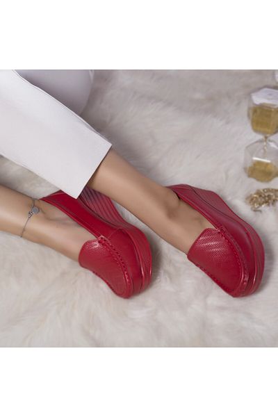 MODA STİL Dominican platform shoe, red genuine leather, 41