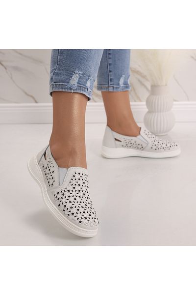 MODA STİL Women's casual shoes, white, made of genuine leather, Lesara, 41