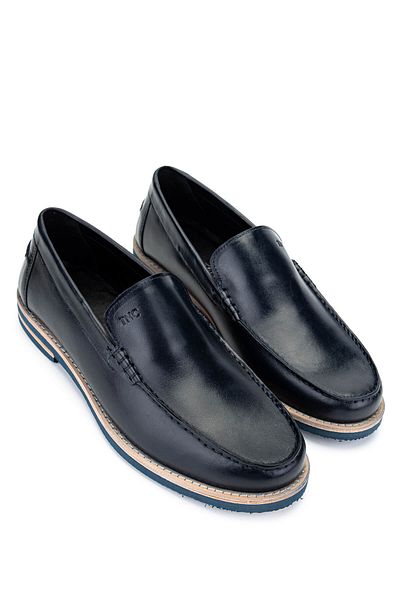 Tamer Tanca Men's Genuine Leather Navy Blue Loafers
