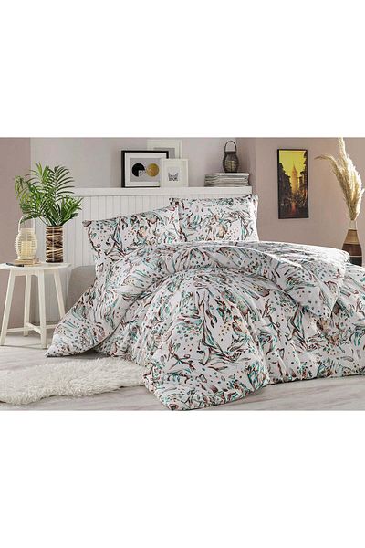 DemoHome Double bed linen set made of satin cotton with pattern - fitted sheet, flat sheet, 2 pillowcases