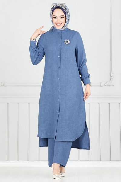 ModaMerve Slit Hijab Suit 408Dvl897-M Indigo