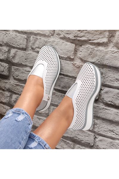 MODA STİL Women's Casual White Shoes Made of Genuine Leather Watifa, 36