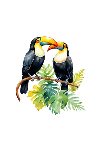 INOVATIX Set de 8 piese, autocolant Papagali Toucan pe o creangă cu frunze, I...