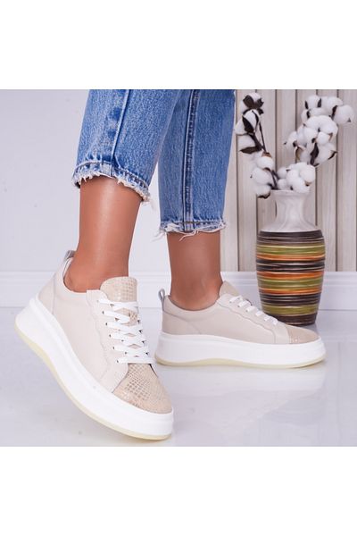 MODA STİL Women's casual shoes Beige Gold made of natural leather Lizy, 39