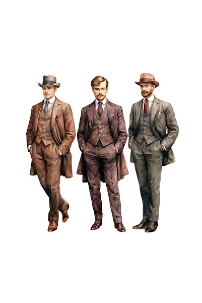 INOVATIX Set de 8 piese, autocolant bărbați victoriani în costume maro-verzi, INOVATIX®. 6 cm