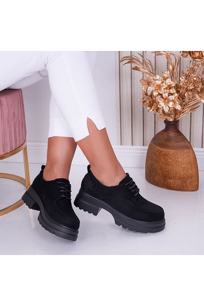 MODA STİL Women's Casual Shoes Black Suede Leather Jola, 36