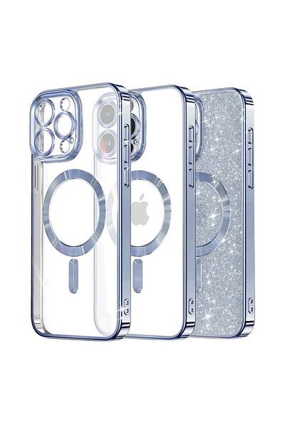 Techsuit Carcasă pentru iPhone 15 Pro Max - Techsuit Luxury Glitter MagSafe - Albastru deschis