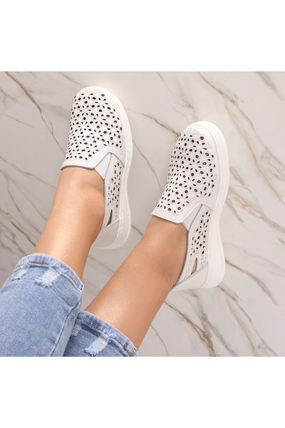 MODA STİL Women's casual shoes, white, made of genuine leather, Lesara, 41