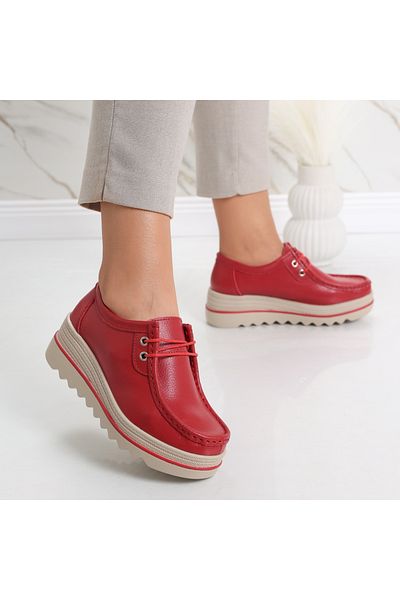 MODA STİL Women's Red Platform Shoes Made of Genuine Leather Jasya, 38