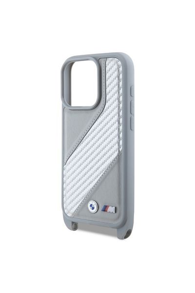 BMW Case for iPhone 16 Pro Max - BMW Leather M Edition Carbon Stripe & Strap (BMHCP16X23PSCCG) - Gray
