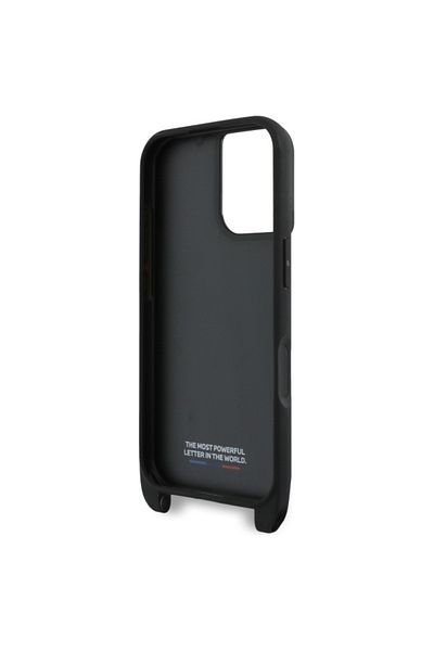 BMW Case for iPhone 16 Plus - BMW Leather M Edition Carbon Stripe & Strap (BMHCP16M23PSCCK) - Black