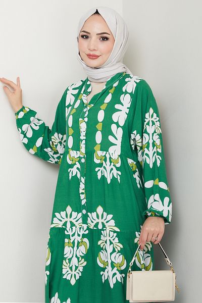InStyle Flowy Casual Floral Viscose Dress Green