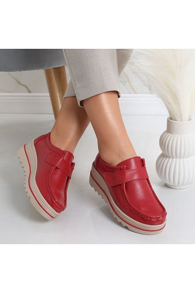 MODA STİL Women's Red Platform Shoes Made of Genuine Leather Anera, 36