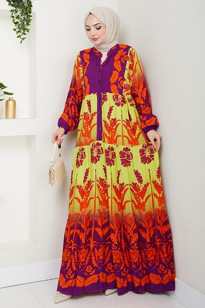 InStyle Casual Tropical Pattern Φόρεμα Βισκόζης Μωβ