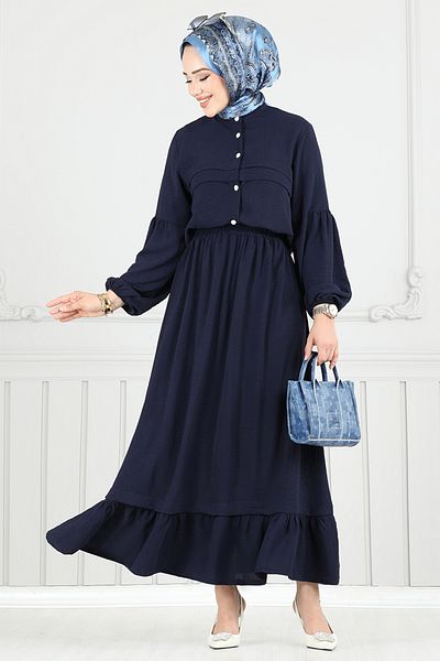 ModaMerve Front Buttoned Skirt Suit 3094Hbs932-M Navy