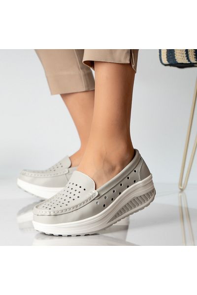 MODA STİL Women's casual shoes, grey, natural leather, pearl, 39