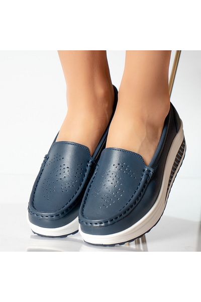 MODA STİL Women's casual navy blue natural leather shoes nancy, 37
