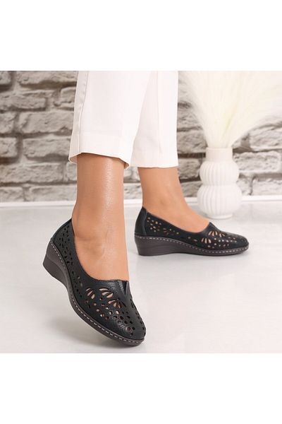 MODA STİL Women's Casual Black Shoes Made of Genuine Leather Rakina, 40