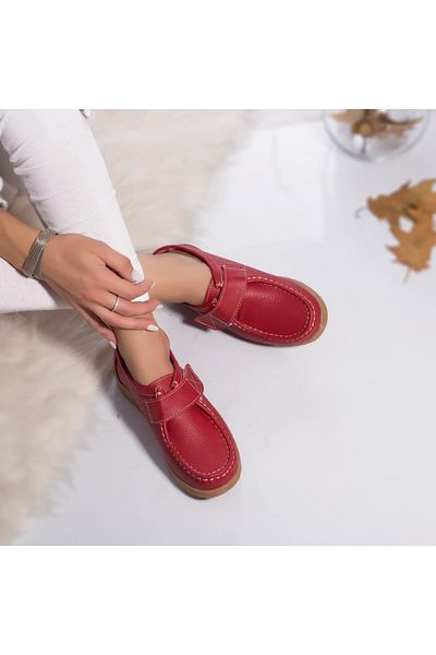 MODA STİL Women's genuine leather chloly red shoes, 37