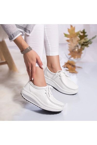 MODA STİL Women's casual white shoes, natural leather, Oscar, 40