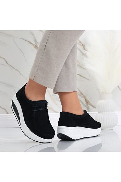 MODA STİL Women's Casual Shoes Black Genuine Suede Leather Oscar, 36