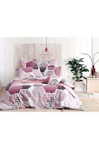 DemoHome Double bed linen set made of satin cotton with pattern - fitted sheet, flat sheet, 2 pillowcases