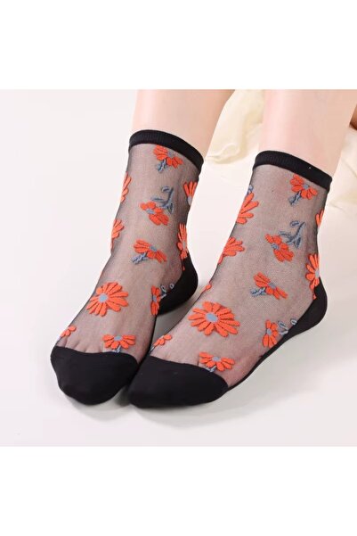 delis Sosete de dama, SS0204, model flori, Negru, marime universala